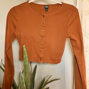 WILD FABLE Brown Cropped Button Top (S)
